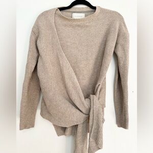 BROCHU WALKER GRAY CASHMERE LAYERED WRAP RUCHED SLEEVES SWEATER SIZE XS